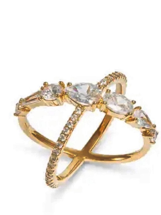 Jewelry - Gold Plated Crystal Reversible Crisscross Ring